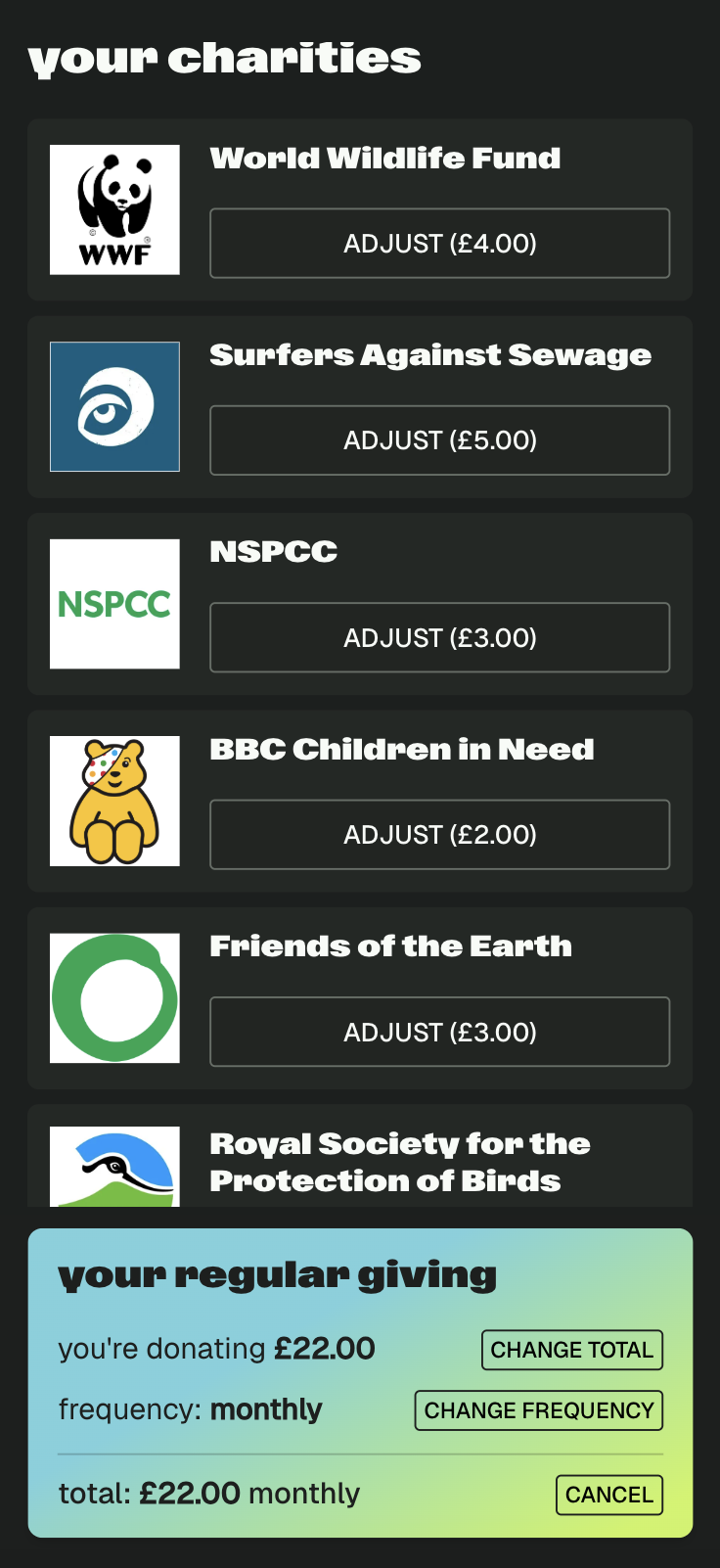 Charity configuration example